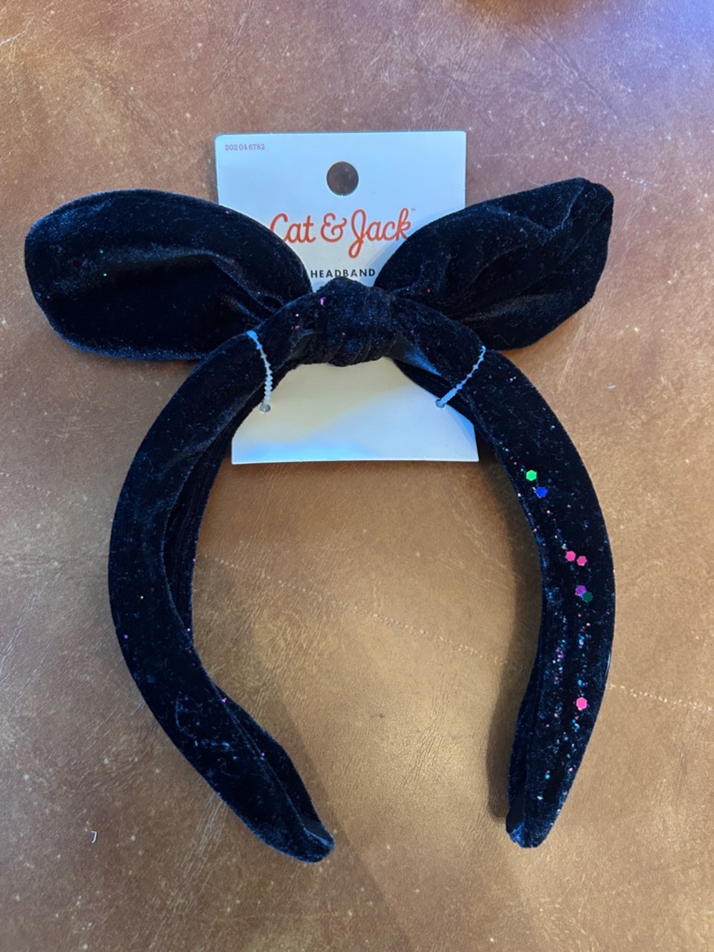 Cat & Jack Black Velvet Bunny Ear Headband with Confetti Dots
